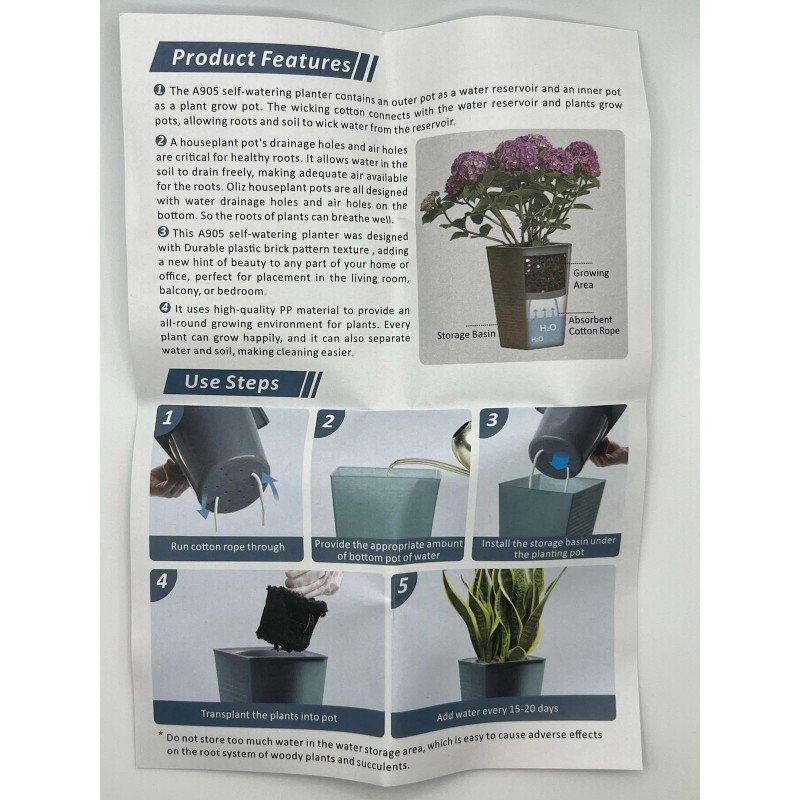 Oliz Self Watering Planter 4-Pack, 6 Inch Plastic Flower Pots