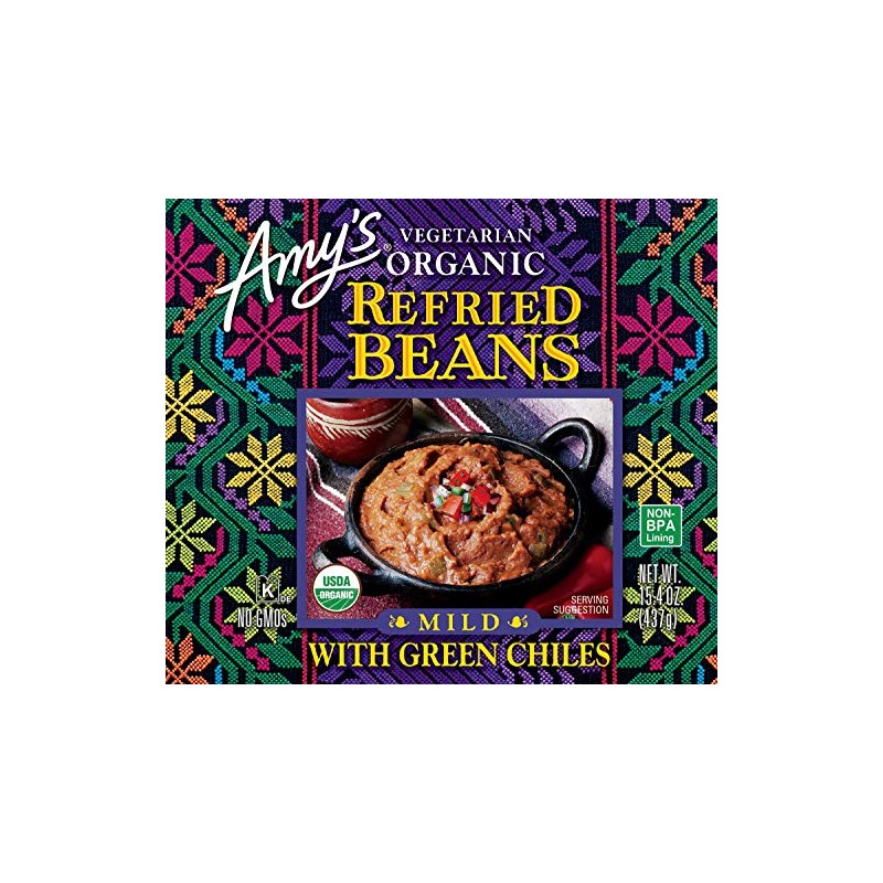 Amy's Organic Refried Beans Canned, Mild with Green Chiles, Vegan