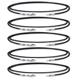 Wunionup - Collar de cuerda de piel genuino negro - Collar de cadena de cuerda de 2 mm (5 unidades/paquete) ideal para hacer joyas de bricolaje, Cordón de piel auténtica