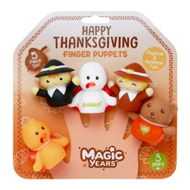 Magic Years 5 Piece Thanksgiving Finger Puppets for Toddlers and Kids, Characters Include 2 Turkeys, 2 Pilgrims, 1 Pumpkin Bear, Bath Toy, Brown