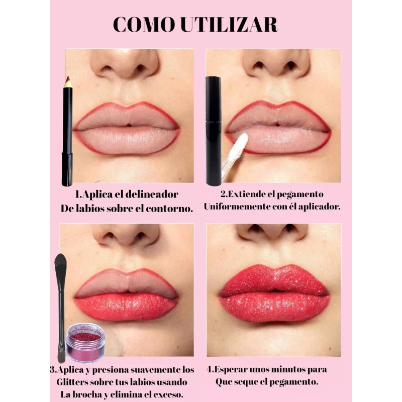 A4f Solutions Glitter Lips Polvo De Labios Con Lápiz Delineador