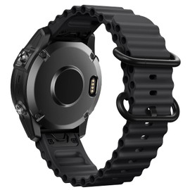 NotoCity for Garmin Fenix 6 pro Strap,22mm Quick Fit Strap for Garmin Fenix 5/6/7/5Plus,Ocean Wave Silicon Strap for Garmin Forerunner 935/945/955/Instinct/Instinct 2 Black