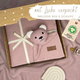 DIKOS Original Baby Blanket Cuddly Bear (Dusky Pink) - Premium 2-in-1 Newborn Cuddly Blanket & Comforter - Made of Soft Knitted Organic Cotton (GOTS/Oeko-Tex) - Birth Gift for Baby Girls