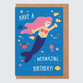 STUDIO BOKETTO Birthday Card Girlfriend Mermaid Birthday Card Mermazing Bestie Best Friend Daughter Cute Birthday Card Kawaii Mermaid Gifts for Her for Children, blue