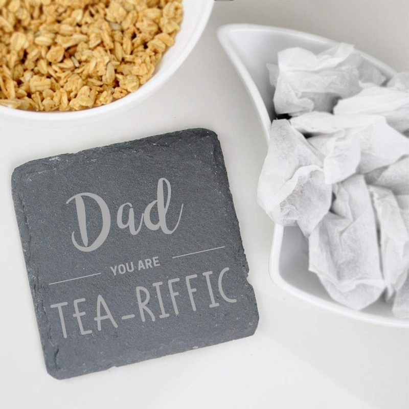 eBuyGB Engraved Drinks Slate Coaster, Tea-Riffic, Fathers Day, Dad Birthday