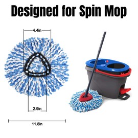 16 Pcs Spin Mop Replacement Heads, 360° Easy Wring Spin Mop 100% Microfiber Refill, Easy Cleaning Spin Mop Heads, 2 Tank System Replace Head for Easy House Cleaning Floor Mopping, Blue&White