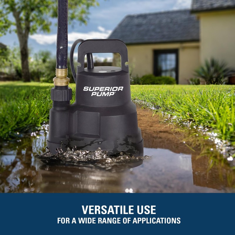 Superior Pump 91014 1/4 HP High Flow Thermoplastic Utility Pump,