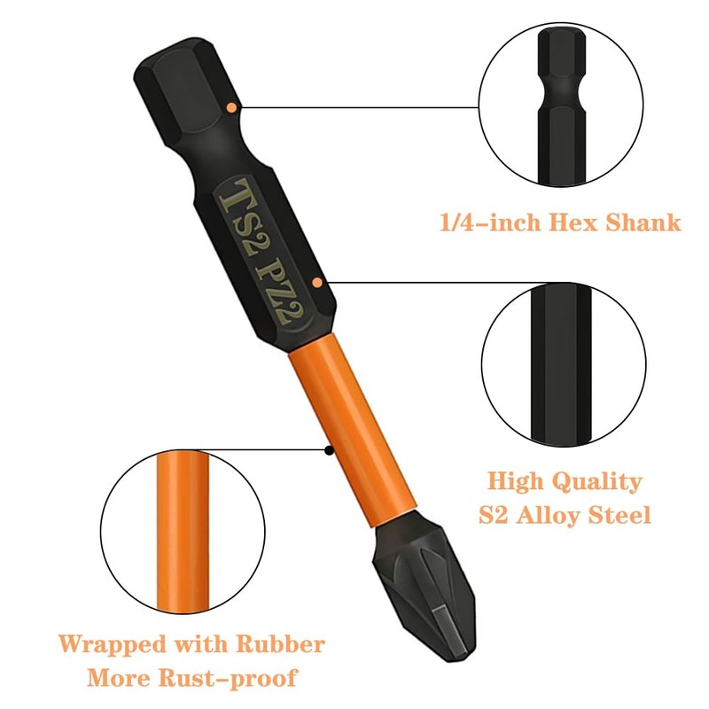 Saipe 10PCS Magnetic PZ2 Pozi Screwdriver Bit Set Quick Release