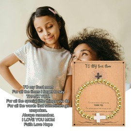 Birthday Christmas Gift for Mom Appreciation Gifts from Daughter Son Mother Christian Gifts Wedding Thank You Gift for Mom Bead Cross Bracelet I Love You Mommy Gift Mothers Day Mama Religious Bracelet