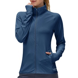 KPSUN Women's UPF 50+ UV Sun Protection Clothing Long Sleeve Athletic Hiking Shirts Lightweight SPF Zip Up Outdoor Jacket(navy,M)