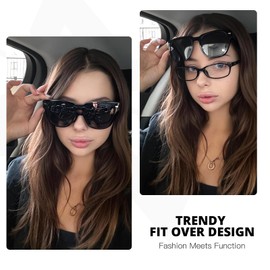 Myiaur Polarised Women's Sunglasses for Glasses Wearers UV400 with UV Protection TR90 Frame Lightweight, a02 black frame gray lens