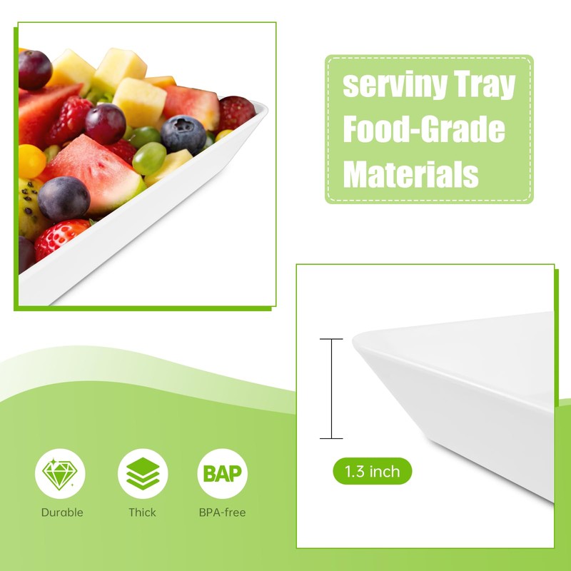 PSFTREY 4-Pack Plastic Large White Serving Trays Set - Reusable