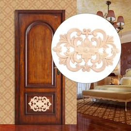 MAGT Wooden Appliqué Furniture, 1 Piece Wooden Decoration Carving Ornament Unpainted Furniture Wooden Ornaments for Home Door Cabinet Decoration (22 x 14 cm)