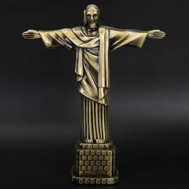 LetCart Bronzed Figurine, Vintage Metal Christ Statue from Brazil Jesus Christ Figure Tourism Souvenirs for Desktop Decoration