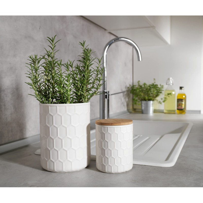 WENKO Maya Storage Tin Made of High-Quality White Ceramic with