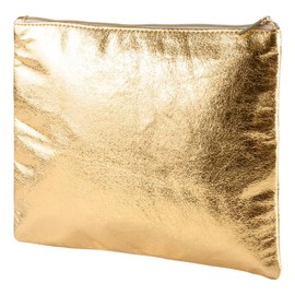 Flacher Kulturbeutel, goldfarben, PU-Material, 23 x 18 cm, mit Reißverschluss, eleganter Kosmetik-Organizer für Handtasche