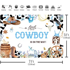 MAYSSKQ Cowboy Baby Shower Backdrop A Little Cowboy Baby Shower Background Wild West Western Boy Blue Outdoors Rodeo Country Decorations for Boys (7x5ft)