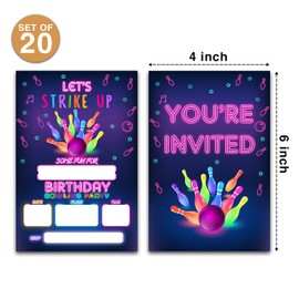 Disfuco Let's Strike Up Bowling Birthday Party Invitations - Bowling Party Supplies - Fill in The Blank Birthday Party Invites - 20 Invitation Cards With 20 Envelopes - (006A)