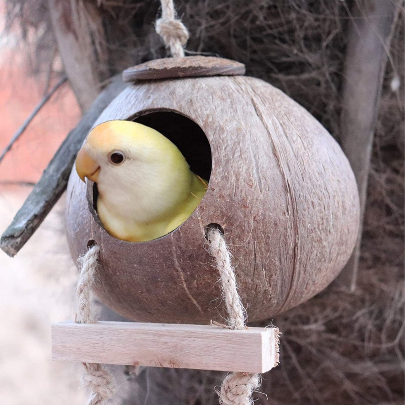 Joayuezo Gecko Coconut Husk Hut Bird Cage Hamster Cage Hanging