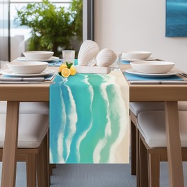Bonhause Coastal Beach Table Runner 13x72 Inch Teal Blue Summer Ocean Kitchen Dinning Table Decoration for Indoor Outdoor Home Party Decor