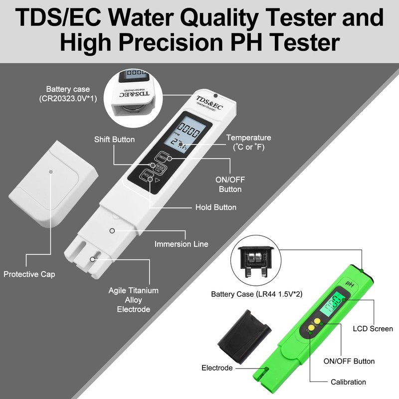 Aideepen PH Meter Digital, PH/TDS/EC Temperature Tester 0.01 High Accuracy,