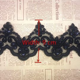 Little lane lace- 9Cm Width Bead Little Wave Pattern Inelastic Embroidery Lace Trim, Curtain Tablecloth Slipcover Bridal Diy Clothing/Accessories.(3 Yards In One Package) (Black)