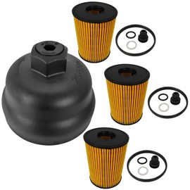 2.5L Engine Oil Filter Housing Cover Cap Assembly & 3 Pack Oil Filters Fit for Hyundai Santa Cruz Santa Fe Sonata Tucson Kia K5 Sorento Sportage, Replace 263152J000 263502S000