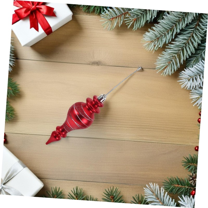 Sosoport 3pcs Red Christmas Bauble: Plastic Finial Ornaments with Long