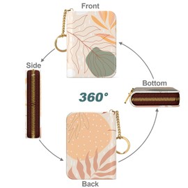 Nipichsha Credit Card Holder, Small RFID Card Wallet for Women, Slim Leather Card Holder Wallet, Credit Card Wallet Organizer, Pocket Business Card Case with Zipper & Keychain, Abstract Art Leaf