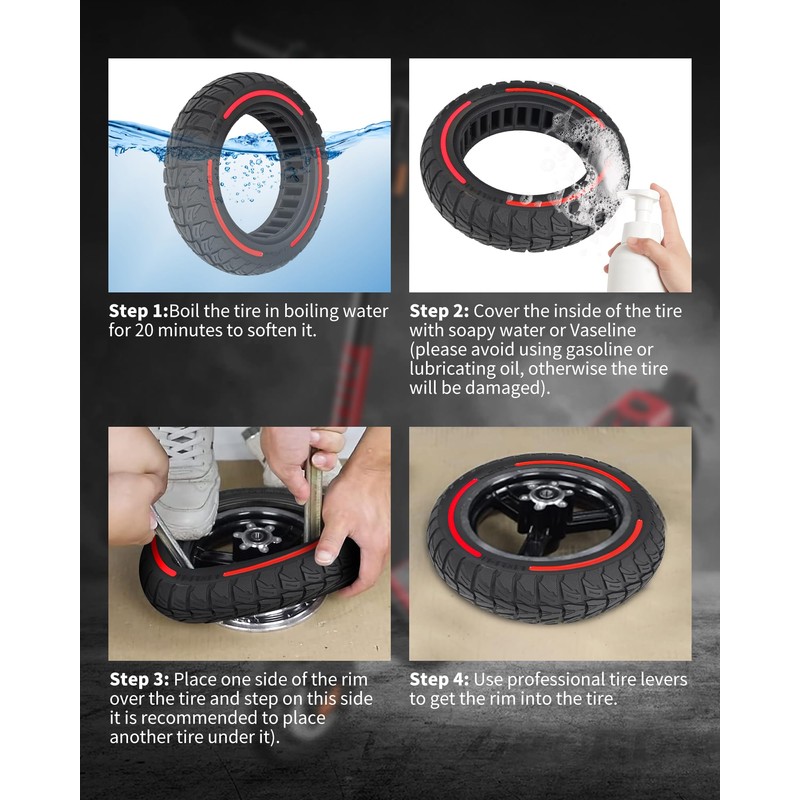 RidTianTek 9.5x2.50 Solid Tire 9.5 inch for NIU KQi3 Pro/KQi3