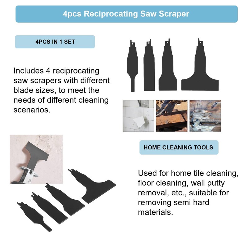 4 x Reciprocating Saw Scraper Blade, Scraping Tool Attachment Reciprocating