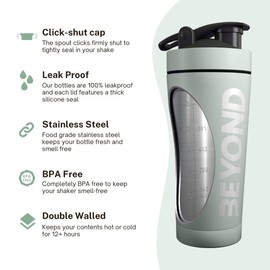 Beyond Shakers Insulated Metal Protein Shaker, Stainless Steel Supplement Bottle - BPA Free for Gym 735ml in Seafoam Green