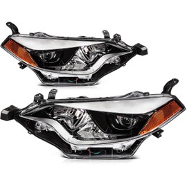 SCITOO Headlight Assembly Fit 2014-2016 for Toyota Corolla Base/CE/C/LE Eco/LE/L/S Plus/S/Special Edition Sedan 4-Door Pair Headlamps Black Housing Amber Reflector TO2502216