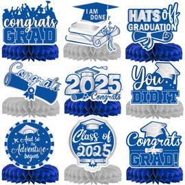 9Pcs Graduation Party Decorations Congrats Grad Table Centerpiece Class of 2025 Graduation Table Decorations for Graduation Party Supplies (blue)