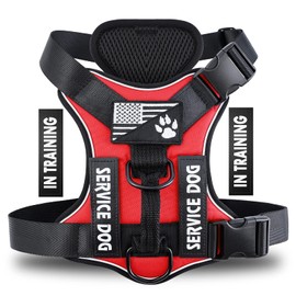 Demigreat Service Dog Harness, Reflective Dog Vest Harness with 5 PCS Patches, Adjustable Soft Oxford Pet Harness, Inner Layer Mesh, Easy to Control for Small Medium Large Dogs