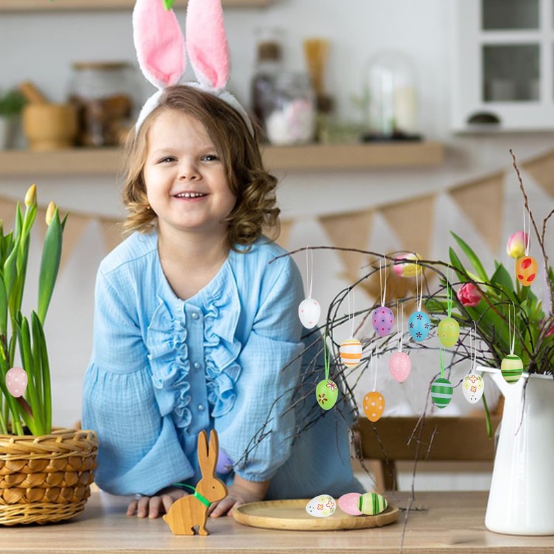 Jangostor 48 Pieces Painted Plastic Eggs, 4 cm Hanging Easter