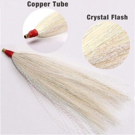 Fishing Bucktail Teasers Saltwater,12pcs Copper Tube Bucktail Flash Skirts Kit for Fluke Rig Fishing Teasers Plugs