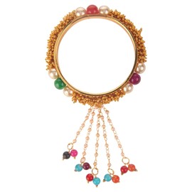 Efulgenz Indian Bangles for Women Fashion Jewelry Indian Bollywood Faux Pearl Bead Lumba Bracelet Rakhi Bridal Tassel Bangle Set (2 Piece)