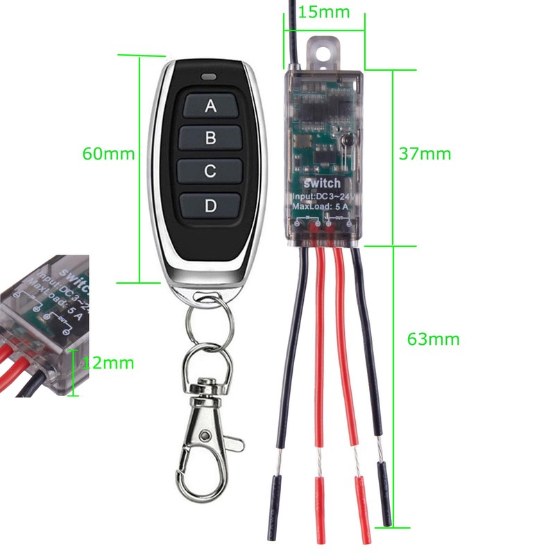 dstfuy Mini Remote Switch 12V,5V/12V/24V/5A Relay Wireless Light Switch 4