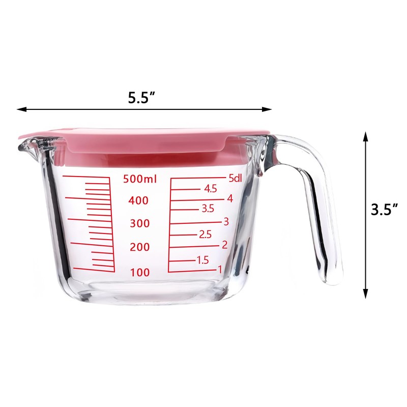 2-Cups Glass Measuring Cups with Lids Set, Measuring Jugs with