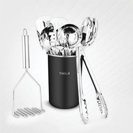 Avador® Premium Set of 10 Stainless Steel (BLACK HOLDER) Kitchen Tool Set with Holder Easy To Clean, Space Saving, Great for Cooking, Baking, Prepping (BLACK)