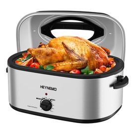 22 Quart Electric Roaster Oven with Visible & Self-Basting Lid, Large Turkey Roaster with Defrost Warm Function, Adjustable Temperature, Removable Pan Rack, Stainless Steel