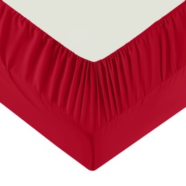 Moonlight Bedding Super King Fitted Sheet Red - Premium 25cm Deep Pocket Fitted Bed Sheets – Soft Brushed Microfiber & Wrinkle Free Fitted Bottom Sheet Fad Resistant Bed Sheet (180 x 200 Cm)