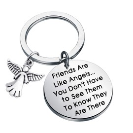 FEELMEM Best Friend Gift Friendship Keychain Friends Are Like Angels You Don't Have to See Them to Know They are There Friend Jewelry Gift For BFF Sister (silver)