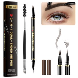 Eyebrow Pen, Soleira Waterproof Eyebrow Pencil with 4 Tip Microblading Eyebrow Pen and Dual-ended Eyebrow Brush, for Natural-Looking Brows, Long-Lasting, Black Brown