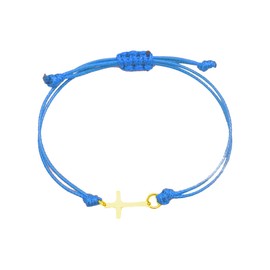 COLORFUL BLING Gold Silver Stainless Steel Sideways Cross Bracelet Adjustable Braided String Faith Hope Blessed Woven Rope Wrist Cuff for Men Women Protection Amulet Jewelry-gold blue