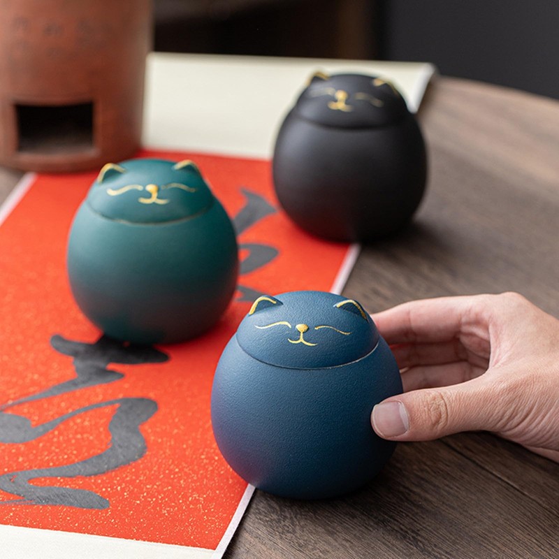 SENLZLU Ceramic Cat Treat Jar with Lid, Decorative Tea Canister,