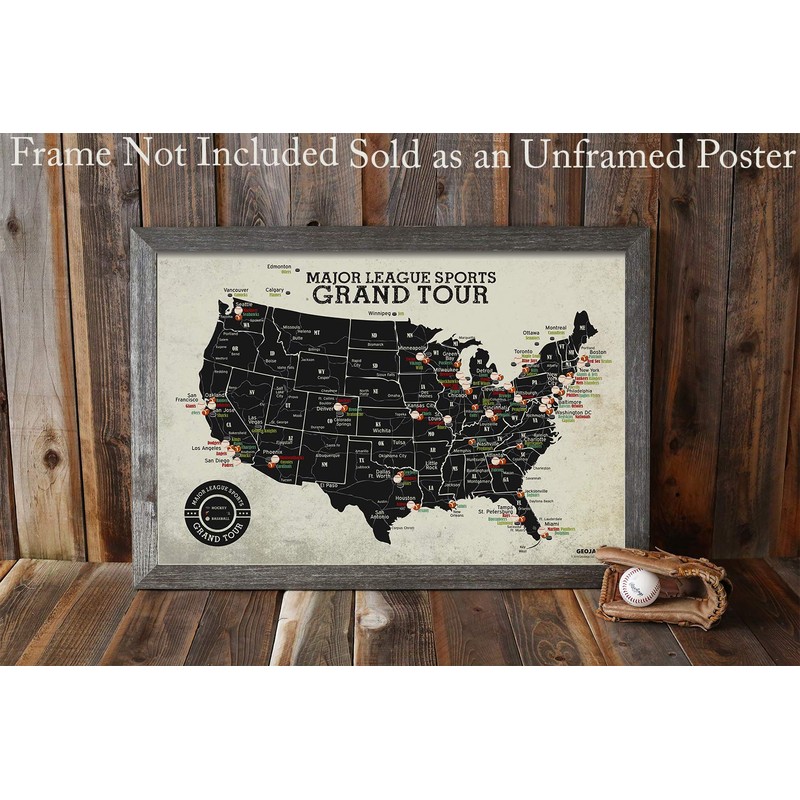 GeoJango Baseball Stadium Map Poster - Vintage Edition (36Wx24H inches)