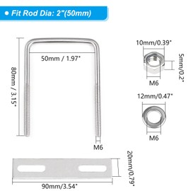 Yinpecly 4 Pack Square U-Bolts 2"/50mm Inner Width 3.15"/80mm Length 304 Stainless Steel U Bolts M6 with Washers & Nuts & Frame Plate for Automobiles Trailer, Ski Boat, or Sailboat Trailer