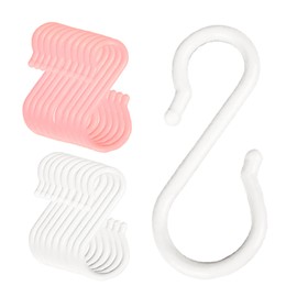 Kisstta Pack of 16, S Hooks, Plastic Hooks, Pink / White, Kitchen Hooks for Wardrobe / Kitchen